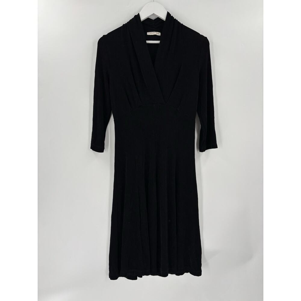 Coldwater Creek Dress Womens Petite Small Black Knee Length Shift V Neck Stretch